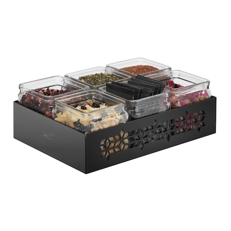 Rosseto Serving Solutions Mosaic Black Matte Jar Holder with 6 Glass Jars, 1 EA SM315